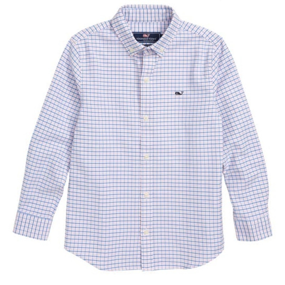 Vineyard Vines Kid’s Bell Haven Plaid Oxford Whale Cotton Shirt Size M